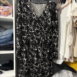 Apt. 9 Black & White Floral-Print Wrap Dress